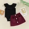 Set di abbigliamento 0-24M Neonate Vestiti estivi Infantile senza maniche Colletto con volant Pagliaccetto Top Bottoni Gonne Abiti moda per bambini