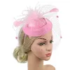 Baskar hår hoop design söt fascinator hatt faux fjädern mesh dekor brud headpiece party huvudkläder blomma pannband med klipp