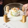 Zestawy naczyń stołowych kolacja serwera Sałatka Sałatka Drewniana podstawa szkło miksowanie owoców Kuchnia do domu makaron
