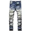 Jeans firmati da uomo Jeans strappati strappati da motociclista da motociclista slim fit Denim per uomo Pantaloni hip-hop con stampa di lettere da uomo