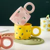 Tazze Tazza creativa a forma di frutta con coperchio Tazza per bere di grande capacità Home Office Ceramica Colazione Latte Acqua Succo Coppia regalo