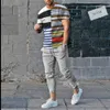 Tute da uomo Tuta da 2 pezzi Set da jogger Vestiti a righe Abito a maniche corte stampato in 3D Autunno Magliette casual Pantaloni Abiti Streetwear 230715