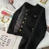 Giacche Giacca in tweed con scollo a V vintage nera Donna Autunno Moda coreana Cappotto corto monopetto con frange Elegante capispalla con design tascabile finto