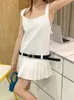 Abiti casual Estate Sciolto Breve Slip Per Le Donne 2023 Moda Scollo A V Bianco Senza Maniche Cintura A Pieghe Mini Abito Femme Chic Elegante