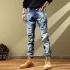 Jeans pour hommes 2023 Vintage broderie européenne et américaine imprimé rayé coupe ajustée élastique Leggings hommes maigres