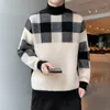 Männer Pullover Plaid Warme Hälfte Rollkragenpullover Männer Winter Mode Dicke Herren Casual Pullover Männliche Kleidung Stricken Tops MY935