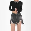 Dames Shorts Dames Sexy Denim Zomer Kwastje Gescheurd Slanke Hoge Taille Een Lijn Vrouwelijke Broek Vintage Y2K Streetwear Grijs