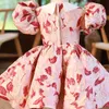 Flickans klänningar Girl Royal Vintage Dress Children Birthday Baptism Party Dresses For Kids Elegant Red Floral Frocks Girls Boutique Vestidos 230715