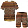 Herrspårar Africa Outfit Summer Short Sleeve T Shirt Set Fashion 2 Piece Streetwear 3D Printed Sports Beach Shorts Sportwear Suits