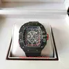 Mechanical Mens Richaer Mileres Maker Watch Super Quality 44mm 50mm RM65-01 Carbon Fiber TPT Skeleton Movement Transparent Automatic XXDE9