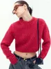 Kvinnors tröjor super chic höst vinter kort tröja långärmad rund hals rött garn tjock pullover kvinnor