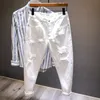 Jeans pour hommes blanc hommes tout match mode déchiré trou mince Stretch sarouel confortable mâle Streetwear Denim pantalon 230715