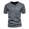 2023 Men's T-Shirts fashion round neck short sleeved male youth leisure fit sports Henley shirt solid color t-shirt man