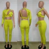 Women's Two Piece Pants Yellow White Set Sexy Night Club Outfits For Women One Shoulder Cut Out Asymmetric Crop Top Pencil Suit Female