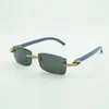 Moissanite stones endless Diamond eyewear frames 3524012 wooden sunglasses with Natural blue wood Legs and 56mm Lenses