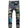 Jeans firmati da uomo Biker strappati effetto consumato Slim Fit Motociclisti Denim per la moda Uomo Lettera Stampa Hip Hop 5rya