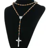 Anhänger Halsketten Katholische geschnitzte hölzerne Rosenkranz-Kreuz-Halskette ovale Perlen INRI Jesus Christus für Männer religiöses Gebet Schmuck Geschenk