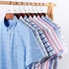 Hommes s T-shirts 2023 100 pur coton Oxford à manches courtes col carré Soild Plaid rayé été chemises décontractées chemise à poche unique 230715