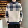 Männer Pullover Plaid Warme Hälfte Rollkragenpullover Männer Winter Mode Dicke Herren Casual Pullover Männliche Kleidung Stricken Tops MY935