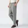 Men's Pants Summer Thin Linen Business Casual Soft And Comfortable Elastic Waist Straight Middle-aged Trousers