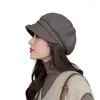 Berets Frauen achteckiger Hut Vintage Short Bim Maler Maser Beret für atmungsbezogene Leinen flache Kappe Künstler