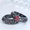 Anillos de boda Juegos de pistolas negras Púrpura Rojo Rosa Circón Joyería de moda vintage Regalo Princesa Compromiso para mujeres