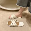 Hausschuhe Flache Schuhe Für Frauen Sommer Casual Außerhalb Frau Rutschen Einfarbig Slipper Weben Damen Schuh Strand Pantuflas Mujer