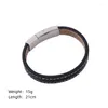 Charm Bracelets Vintage Silver Color Stainless Steel Bangle Black Genuine Leather Bracelet Men Retro Male Braid Jewelry For