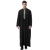 Ethnic Clothing S-3XL Muslim Fashion Men Loose Golden Applique Border Long Sleeves Stand Collar Robes Jubba Thobes With Pocket