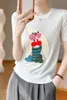 メンズTシャツ2023女性の刺繍Tシャツ長い耳ウサギ洗練されたニットハーフスリーブファッションショートサマー衣類230715