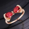 Klusterringar 18k rosguldfylld bowknot anillos mujer röd kristall rubin ädelstenar diamanter för kvinnor chic smycken trendig tillbehör