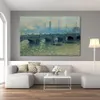 Canvas Wall Art Waterloo Bridge Grey Weather Claude Monet Painting Handmade Oil Artwork Modern Studio Decor