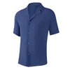 남성용 캐주얼 셔츠 짧은 슬리브 셔츠 스트리트 스트리트 라펠 버튼 단색 면화 남성용 빈티지 휴가 블라우스를위한 보라색