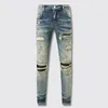 Jeans masculino Moda de rua masculina Retro Lavado Elástico Esticado Skinny Couro rasgado com remendos Calças de marca de grife Hip Hop