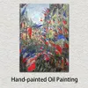 Quadro su tela The Rue Montargueil con bandiere Claude Monet dipinto a mano riproduzione ad olio di alta qualità