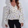 Camicette da donna Camicetta con stampa floreale bohémien Donna Autunno 2023 Casual manica lunga con scollo a V Tunica Top Elegante festa da festa Chemise Blusas