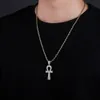 Pendanthalsband Topgrillz Hip Hop Style Ankh Halsband Koppar Guld/silverfärgpläterad Micro Paved AAA CZ Stone Pendant Necklace Rope Chain 230715