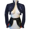 Damenjacken Gothic Frauen Glänzendes PVC-Leder Langarm Rüschenkragen Schlank Sexy Kurzmäntel Kleidung Club Outfits S-7XL