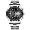 FNGEEN Marke Weiß Stahl Quarz Herren Uhren Kristall Glas Uhr Datum 44 MM Durchmesser Persönlichkeit Stilvolle Mann Armbanduhren313n