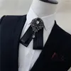 Bow Ties Luxury Men Business Wedding Party Tie Women Groom Elastic Band Strap Necktie Alloy Bling Rhinestone Layers PU Leather Bowtie