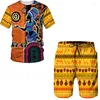 Herrspårar Män sätter Africa Kort ärmkläder överdimensionerade träningsdräkt T-shirt och shorts passar Casual Clothes 3D Colorful Printed 2 Piece
