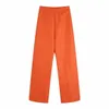 Women s Two Piece Pants Orange Flowing Flare Leg Long Women Chic Lady Elegant High Waisted Suit Trousers Female Straight Full 230715