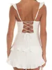 Casual Dresses Women's Summer Solid Color Back Bandage Sleeveless Dress Ruffle Corset BodyCon Mini Strappy Party Gown