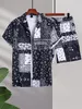 Mens Tracksuits Men Random Paisley Scarf Print Shirt Drawstring Shorts Without Tee 230715