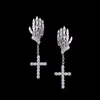 Hip Hop rapper Men Women Stud Earrings Jewelry Skull hand cross crucifix Gold Silver Diamond zircon earrings night club Jewelry accessories 1476