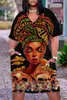 Past Indiase 3d Print Afrikaanse Meisjes Pocket Jurk Vrouwen Korte Mouw Jurken Knielengte Bohemian Sexy Vneck Vrouwelijke Midi Feestjurken