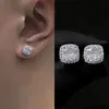 Hip Hop rapper Men Stud Earrings Jewelry Silver foursquare Diamond Yellow White square big zircon earrings night club Jewelry accessories 1481