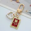 Porte-clés délicat Rose fleur perle coeur porte-clés belles lettres pendentif porte-clés vêtements sac à dos porte-clés breloques Couple cadeau