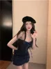 Casual Dresses Deeptown Denim Tube Dress Women Y2K Eesthetic Pet Up Sweet Sexy Chic Backless Ruched Bodycone Party Mini Streetwear