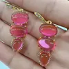 Dangle Earrings Luxury Metal Gold Plated Three Pink Moonstone Hook Drop For Women